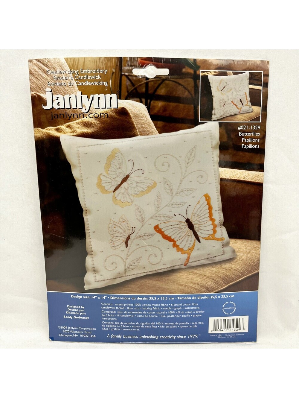 Janlynn Candlewicking Embroidery Kit Butterflies Pillow Cover 14 x 14 Sealed